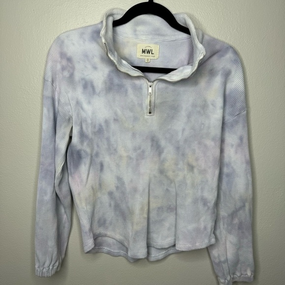 Madewell MWL Waffle Half-Zip Shirttail Sweatshirt in Tie-Dye in Pale Dawn - Picture 4 of 12